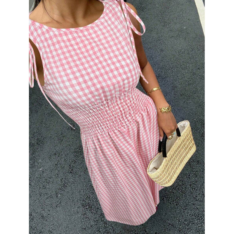 ⏰💥45% árcsökkentés👗 Könnyed vintage gingham nyári ruha🎀 Smockolt felsőrész + állítható kötőpántok 🌬️Prémium légáteresztő anyag！
