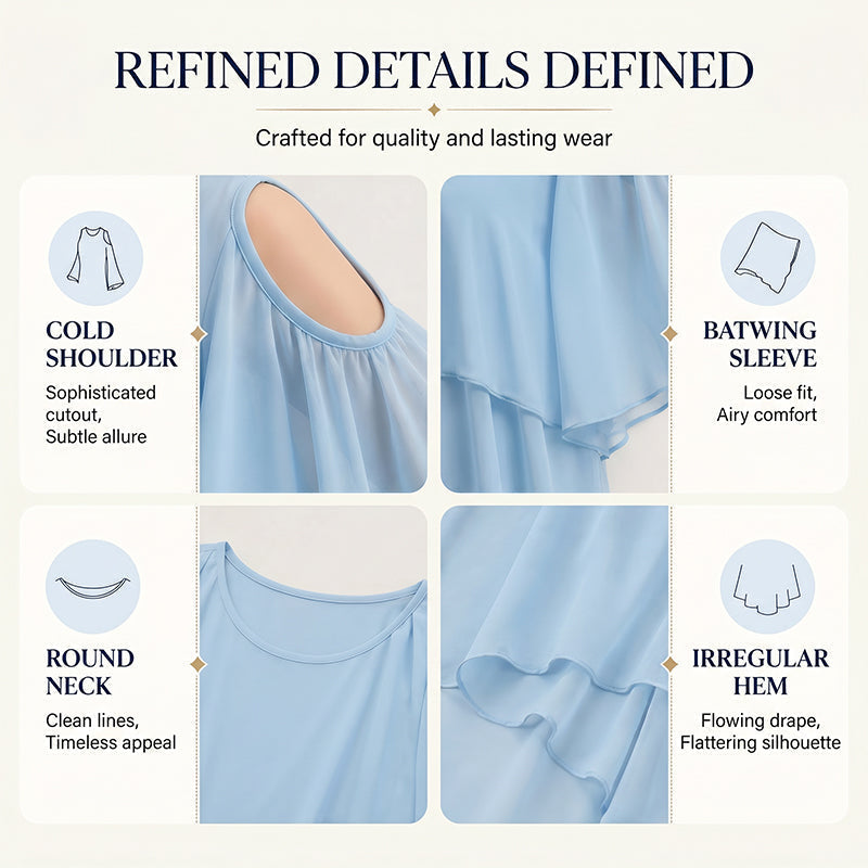 👗🌸 Chiffon poncho cold-shoulder felső –  Cold-shoulder kivágás, folyós szabás, S–3XL-ig, 5 színben! ✨💫
