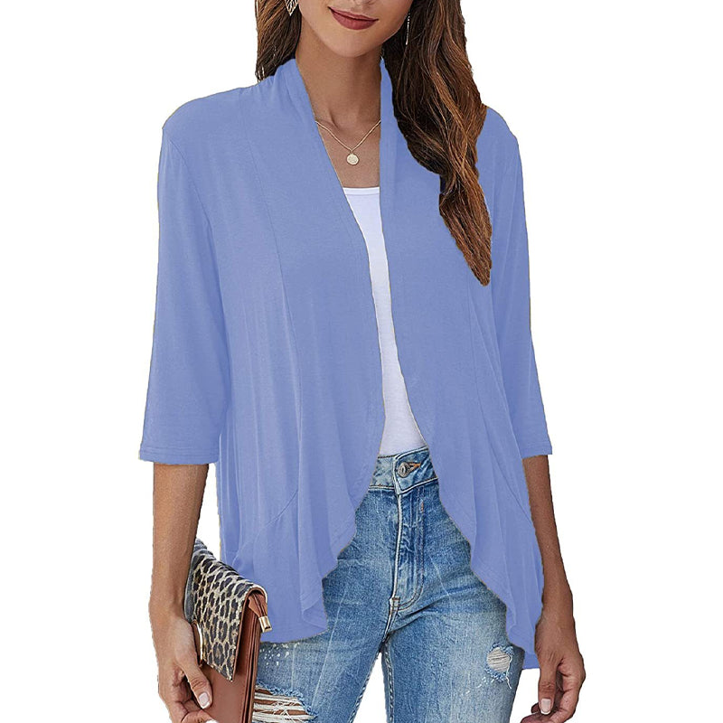 🌟🌸 Elegáns nyitott kardigán szett – Fodros szegéllyel, háromnegyedes ujjakkal, S–3XL-ig, 4 színben! ✨💃
