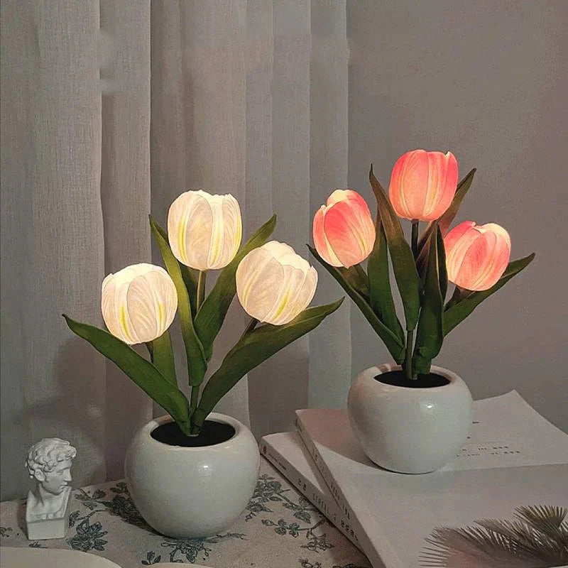 🎁Elemek mellékelve💡 Tulipán éjjeli lámpa – Romantikus világítás és otthoni dekoráció egyben!
