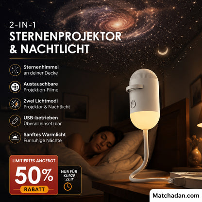 🔥12 csillagos égbolt🌌 2 az 1-ben csillagos égbolt-vetítő és éjszakai lámpa – Cserélhető fóliák, USB-s tápellátás – Romantikus hangulat vagy biztonságos éjszakai fény✨