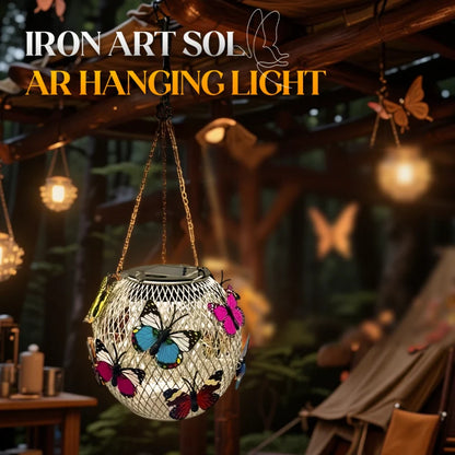 🌞🕯️ Solar Art napelemes függőlámpa – Vintage stílus, 3D pillangódíszekkel, 6–12 óra világítás! 🌿✨