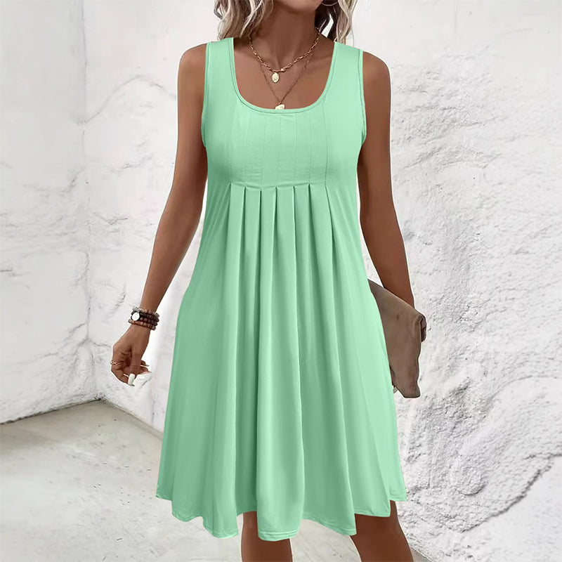 🎁⏰ Utolsó 50 darab! – 👗Elegáns, plisszírozott nyári ujjatlan ruha +📿ingyenes gyönyörű nyaklánc!