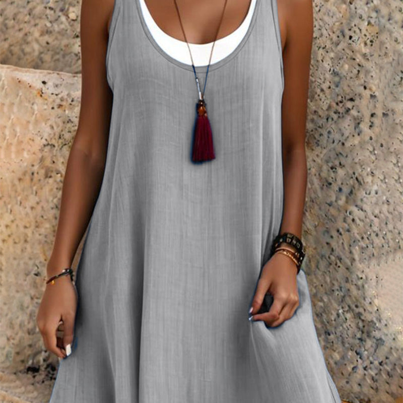 📿Ingyenes rózsa nyaklánc👗✨ Hamis kétrészes ujjatlan ruha – Stílusos rétegeffektus, laza szabás, 4 színben! 💫🌸
