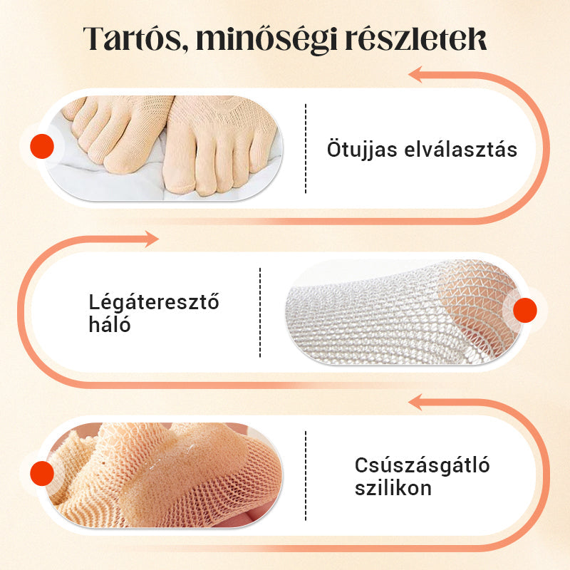 🔥🔥8 pár+2 pár ingyenes🌸💨 Láthatatlan, légáteresztő zokni🧦✨ Német minőségű bársony ötujjú zokni: 24 órás fájdalommentes lábajánlat!
