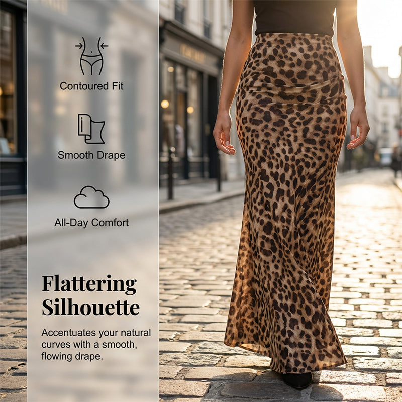 🎉50% árcsökkentés🔝 Legnépszerűbb termékek🌿 Könnyű poliészter hosszú szoknya🐆 Leopárd mintás magas derékú maxi szoknya – Vadász elegancia, karcsúsító sziluett!