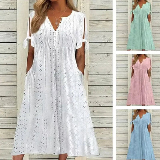 🎁Ingyenes gyönyörű nyaklánc👗 V-nyakú mintás női ruha 💨 Légáteresztő nyári ruha!