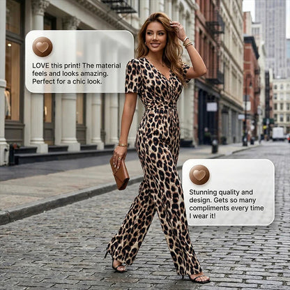 🎁⏰Az utolsó 50 darab Ingyenes ajándék🌿Légies kevert anyagú együttes✨V-nyakú elegáns jumpsuit – Kiemelt derék + széles láb, nőies homokóra alak!