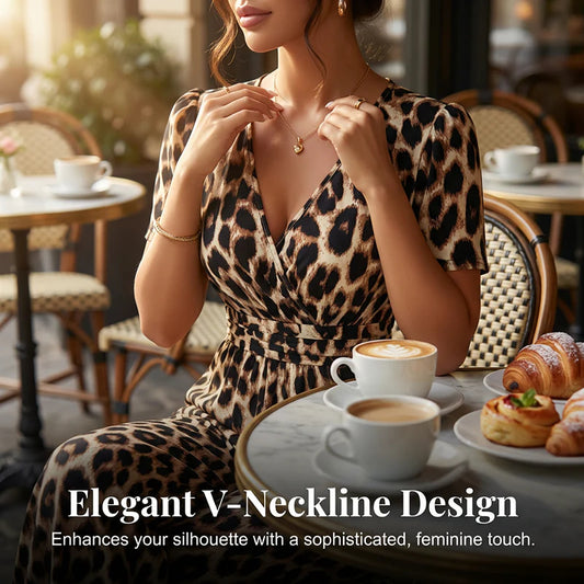 🎁⏰Az utolsó 50 darab Ingyenes ajándék🌿Légies kevert anyagú együttes✨V-nyakú elegáns jumpsuit – Kiemelt derék + széles láb, nőies homokóra alak!