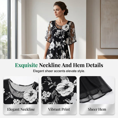 👗🌸 Virágmintás sifonruha – Prémium légáteresztő, átlátszó szövet, S–3XL-ig! ✨💃