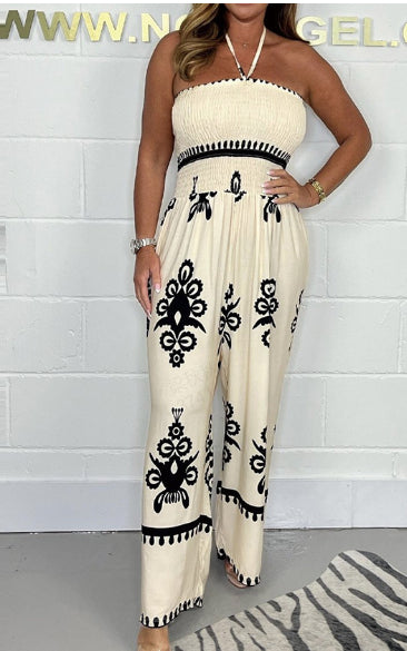 😍2026-os csőtopos🎁 Ajándék nyaklánc! Magas derékú Bardot jumpsuit✨ Nyári laza jumpsuit elöl csomózható kialakítással – Strandhoz, randira és nyaraláshoz tökéletes!