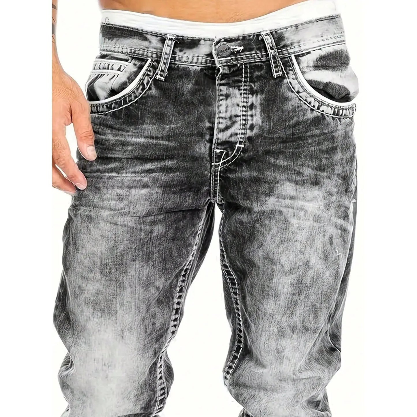 🎁Ingyenes ajándék👖 Tartós vintage farmernadrág✨ Laza denimből készült nadrág – Egyedi mosott hatás és kontrasztos díszvarrás！