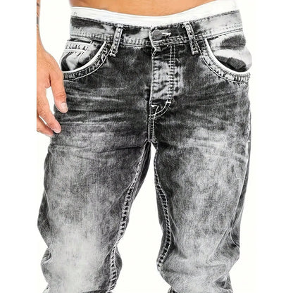 🎁Ingyenes ajándék👖 Tartós vintage farmernadrág✨ Laza denimből készült nadrág – Egyedi mosott hatás és kontrasztos díszvarrás！