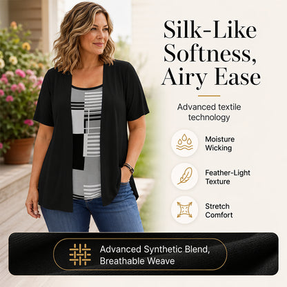 👚✨ Modern geometrikus mintás felső – Laza réteges hatás, selymes tapintás, XL–5XL-ig! 🌟💃
