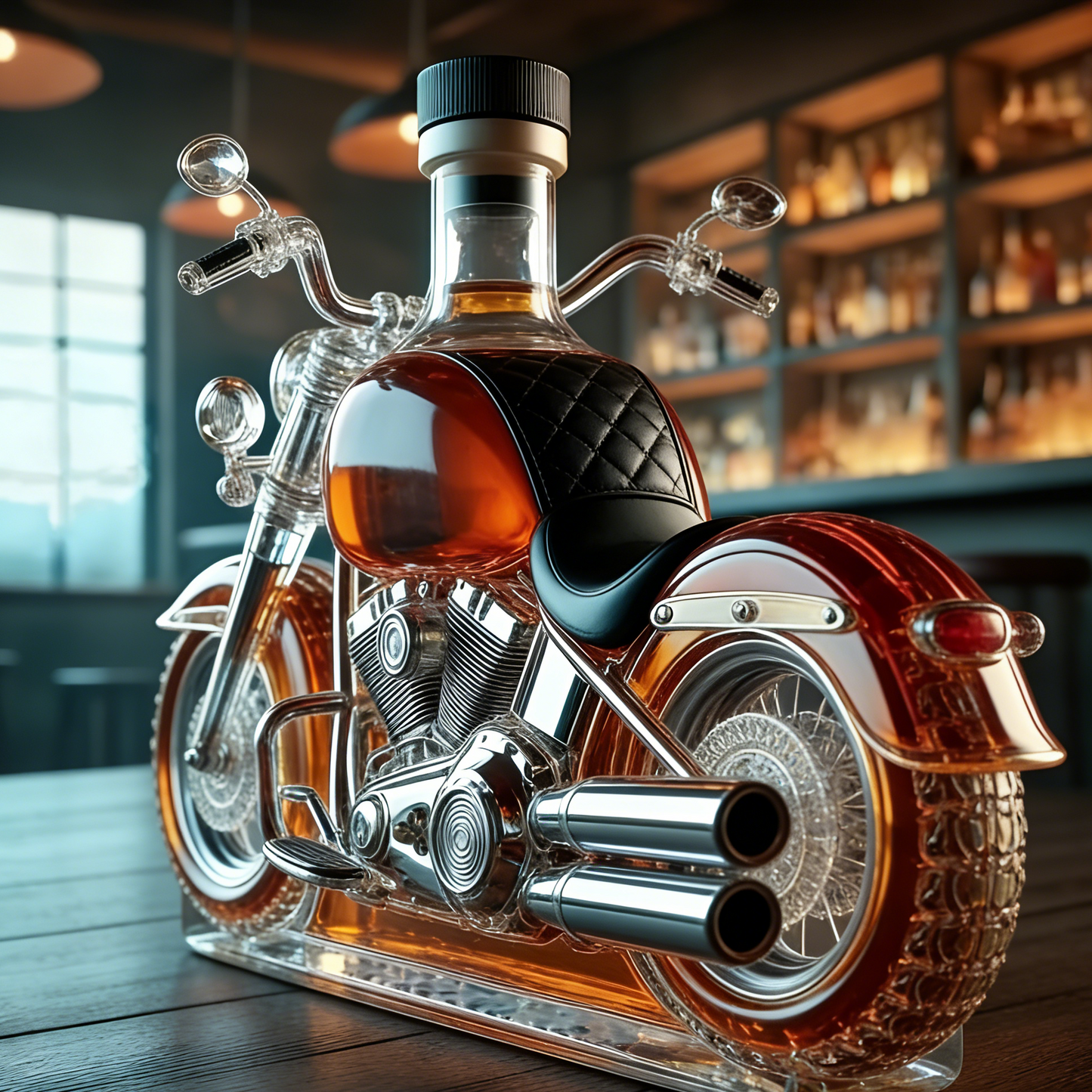 🏍️ Motorkerékpár alakú whisky dekanter – Egyedi dekor és ital tároló!