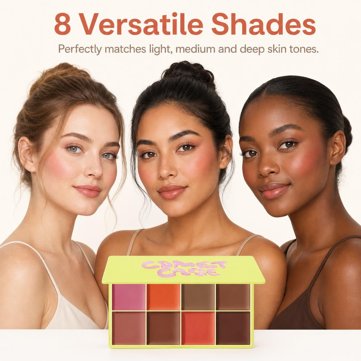🎨✨ 8 színű sokoldalú arcpirosító paletta – Krémes, selymes textúra, vízálló, pirosítóként, kontúrozóként és highlighterként is! 💄💖