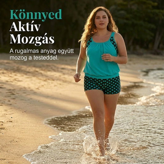 🏖️[S–3XL]👙🌸 Pöttyös color-block kétrészes fürdőruha👌Kényelmes és magabiztos: pöttyös tankini szett minden alakhoz！