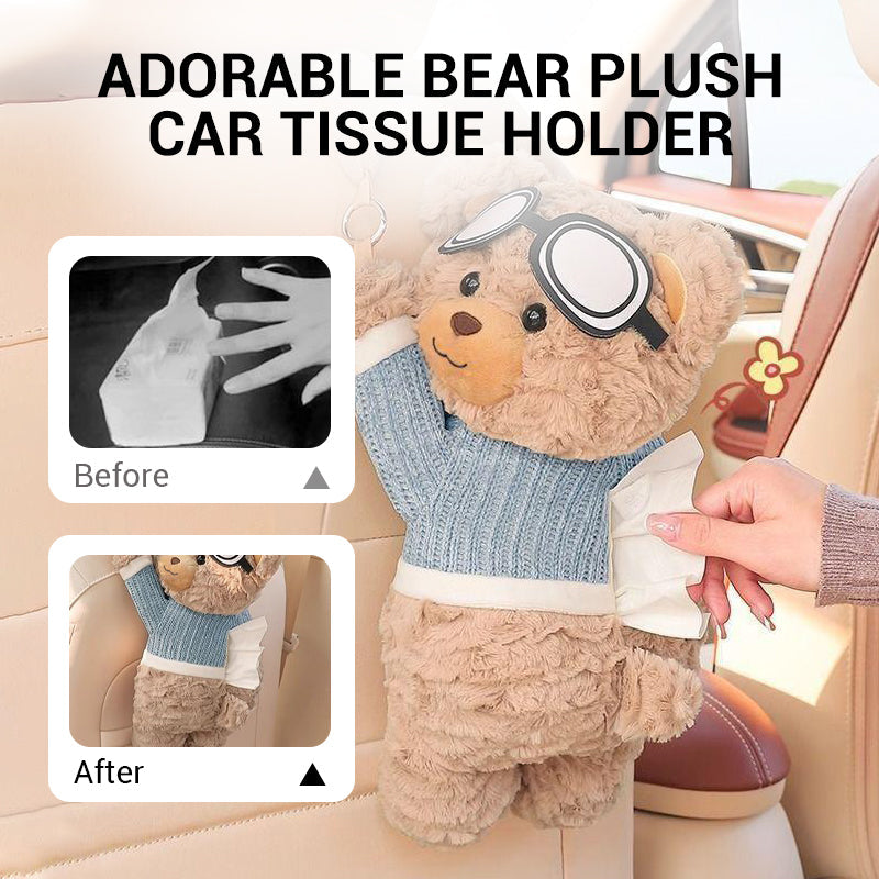 🐻🎀 Cuki medvés kendőadagoló autóba – Cipzáros, akasztható, 43 cm – A tökéletes utitárs! 🌟🛣️