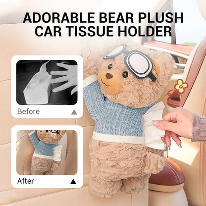 🐻🎀 Cuki medvés kendőadagoló autóba – Cipzáros, akasztható, 43 cm – A tökéletes utitárs! 🌟🛣️