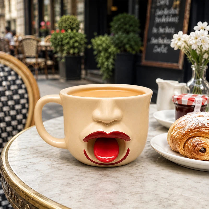 ☕😜 3D-s arcképes vicces bögre – Kinyújtott nyelvű design, prémium kerámia, C-alakú fogantyú! ✨🎁