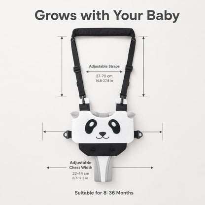 👶🐼 Hárompontos támasztórendszerű járáskorlátozó – Támogatja az első lépéseket, védi a baba gerincét! 🌿✨