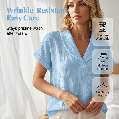 📿Ingyenes gyönyörű nyaklánc👕 Ultrakönnyű, alkalmi V-nyakú felső🌬️Laza szabás, prémium texturált anyagkeverék🌸Egész napos kényelem és könnyed stílus!
