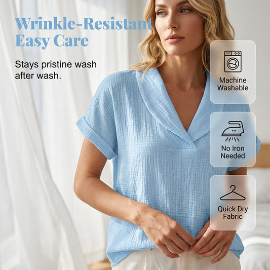 📿Ingyenes gyönyörű nyaklánc👕 Ultrakönnyű, alkalmi V-nyakú felső🌬️Laza szabás, prémium texturált anyagkeverék🌸Egész napos kényelem és könnyed stílus!