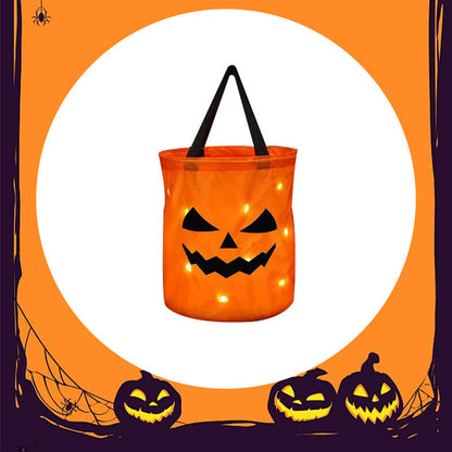 🎃✨Világító tök alakú édességes táska – LED-del, tágas belsővel – Tökéletes Halloweenre! 🍬👻