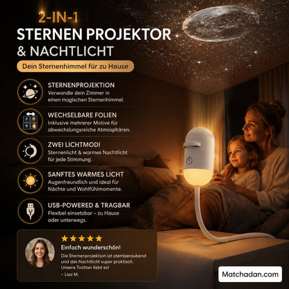 🔥12 csillagos égbolt🌌 2 az 1-ben csillagos égbolt-vetítő és éjszakai lámpa – Cserélhető fóliák, USB-s tápellátás – Romantikus hangulat vagy biztonságos éjszakai fény✨