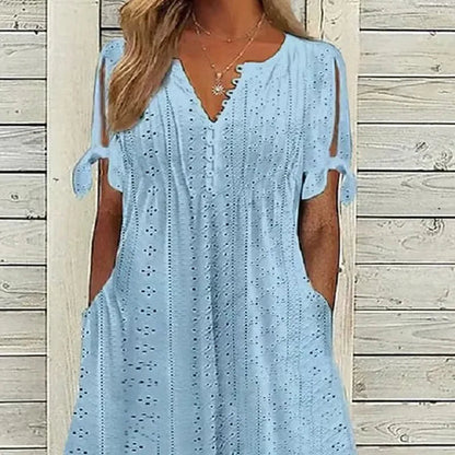 🎁Ingyenes gyönyörű nyaklánc👗 V-nyakú mintás női ruha 💨 Légáteresztő nyári ruha!