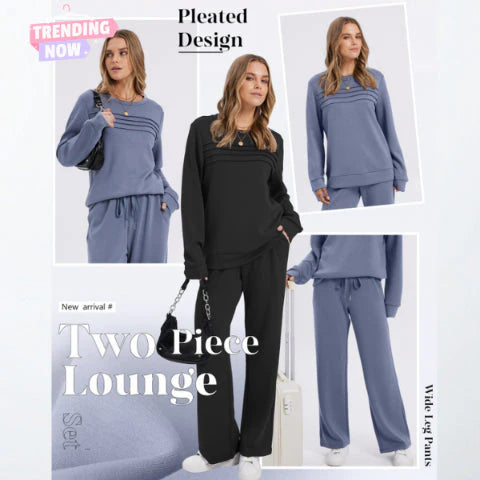 😜45% árcsökkentés 🎁Ingyenes ajándék -📿Gyönyörű nyaklánc🔖Kerek nyakú lounge szett – Laza, puha és mindenkinek jól áll!