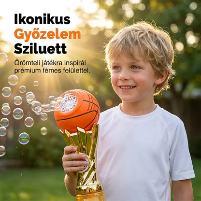 🎵 Motoros buborékfúvó – Sporttrófea formájú, villogó LED-ekkel, folyadékkal együtt – Utánvéttel 🎯