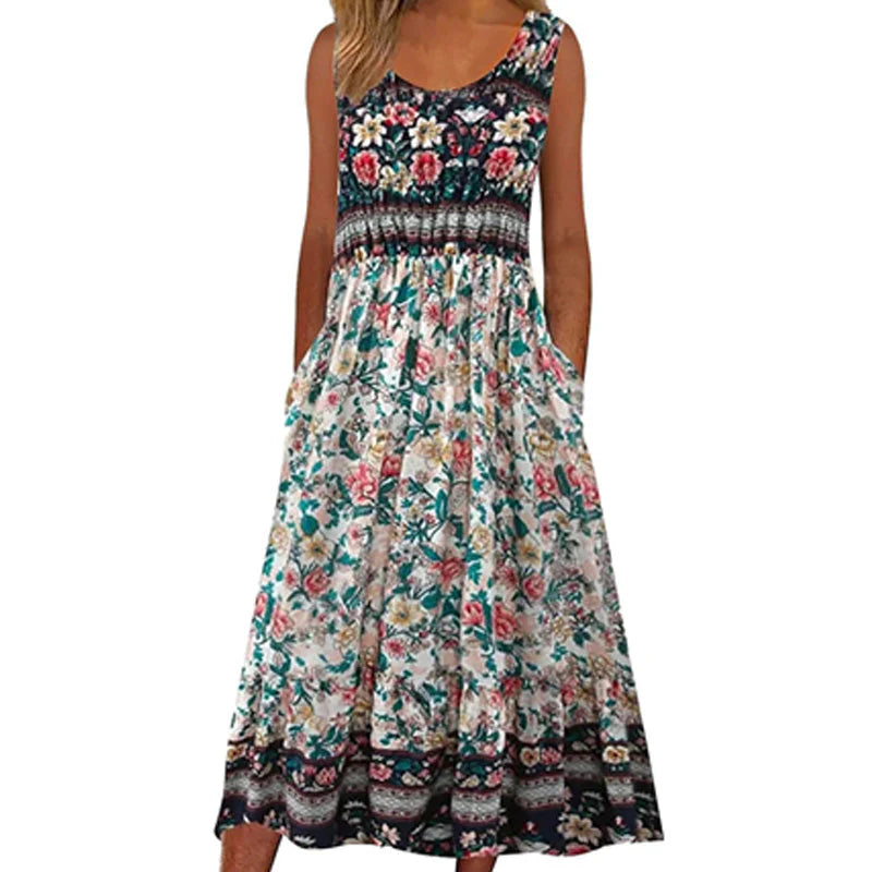 😊50% kedvezmény📿Ingyenes gyönyörű nyaklánc🌸 Virágmintás hosszú ujjatlan ruha – Lélegző, puhaság és nyári elegancka!