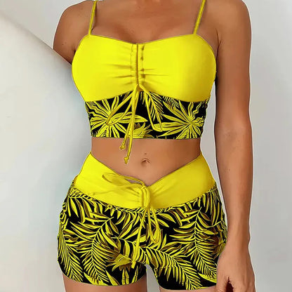 🎁 Ingyenes nyaklánc ajándék🌊 Gyorsan száradó két részes bikini👙 Magas derékú női fürdőruha – Boxer stílusú, élénk nyomattal és strandkényelemmel!