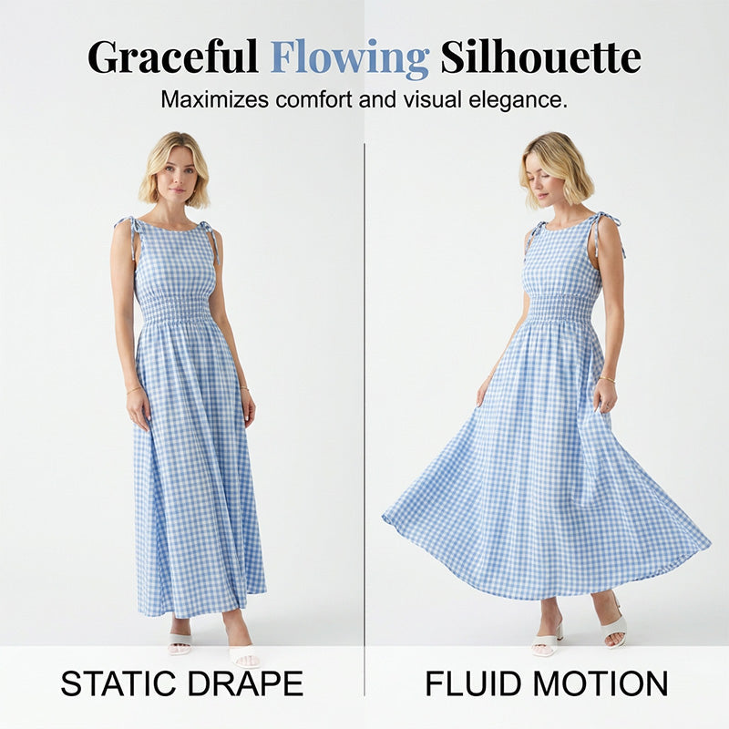 ⏰💥45% árcsökkentés👗 Könnyed vintage gingham nyári ruha🎀 Smockolt felsőrész + állítható kötőpántok 🌬️Prémium légáteresztő anyag！