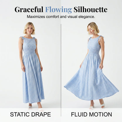 ⏰💥45% árcsökkentés👗 Könnyed vintage gingham nyári ruha🎀 Smockolt felsőrész + állítható kötőpántok 🌬️Prémium légáteresztő anyag！