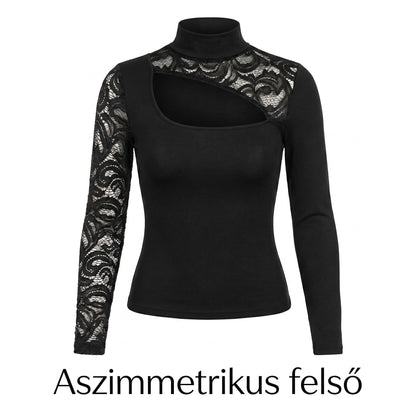 😍2026 tavaszi újdonságok🎁Ingyenes ajándék-📿Gyönyörű nyaklánc✨ Aszimmetrikus csipkés slim fit felső –  Elegáns, merész és nőies minden alkalomra!