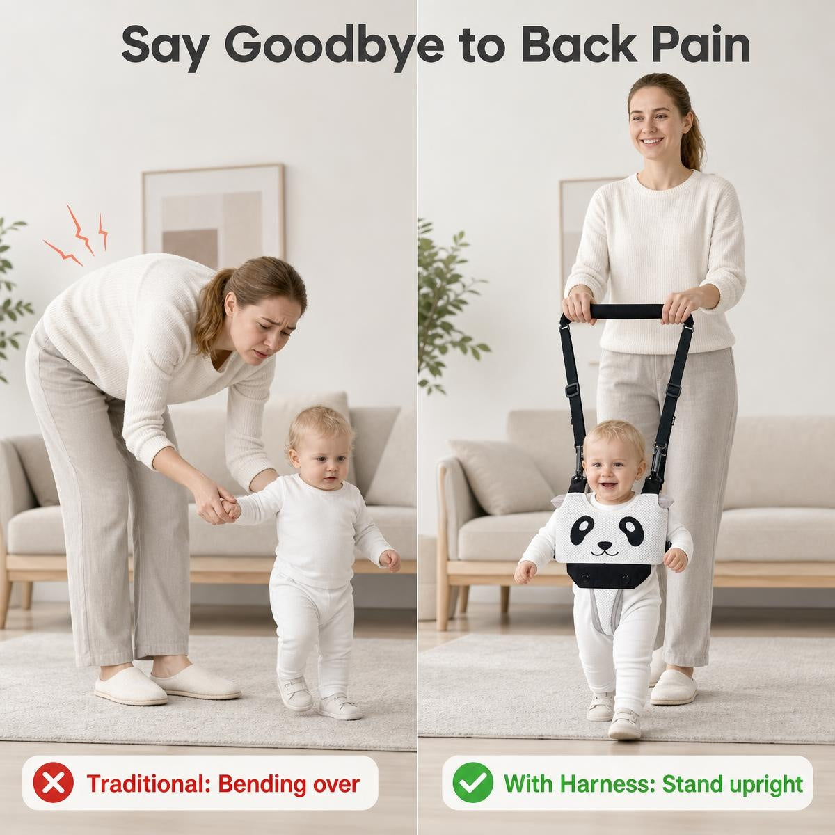 👶🐼 Hárompontos támasztórendszerű járáskorlátozó – Támogatja az első lépéseket, védi a baba gerincét! 🌿✨