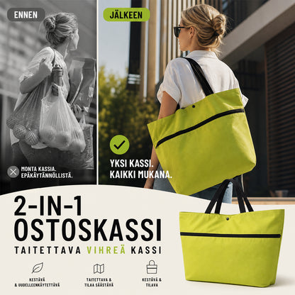 🛒✨2 az 1-ben bevásárlószatyor, összecsukható zöld szatyor – Tökéletes bevásárláshoz! 🛍️💪