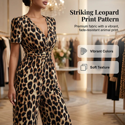 🎁⏰Az utolsó 50 darab Ingyenes ajándék🌿Légies kevert anyagú együttes✨V-nyakú elegáns jumpsuit – Kiemelt derék + széles láb, nőies homokóra alak!