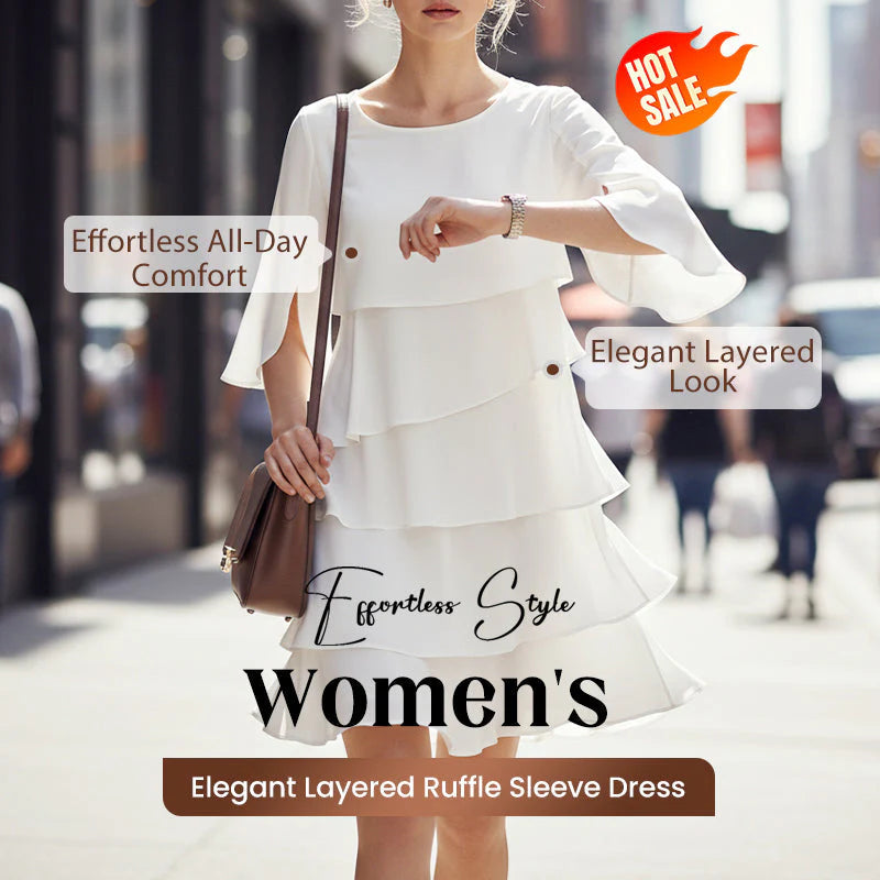 😜40% árcsökkentés👗🌸 Elegáns réteges környakú ruha – Lebegő sziluett, sokoldalú egyszínű, S–3XL-ig! ✨💃