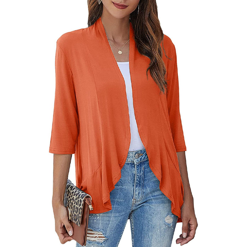 🌟🌸 Elegáns nyitott kardigán szett – Fodros szegéllyel, háromnegyedes ujjakkal, S–3XL-ig, 4 színben! ✨💃