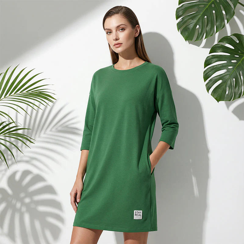 🎁Ingyenes ajándék-📿Gyönyörű nyaklánc🌿✨ Egyszínű laza ruha – Kényelem és stílus egész napra!