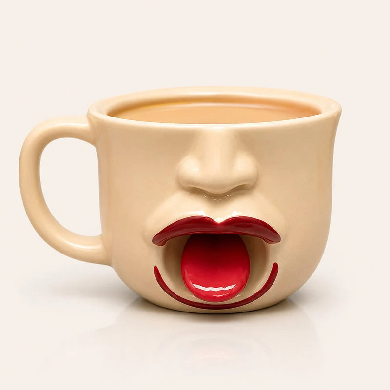 ☕😜 3D-s arcképes vicces bögre – Kinyújtott nyelvű design, prémium kerámia, C-alakú fogantyú! ✨🎁