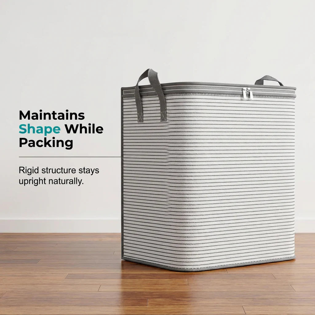 📦 Nagy kapacitású otthoni tárolózsák – Összecsukható, helyet spóroló design👜 Megerősített fülek + simán működő dupla cipzár！