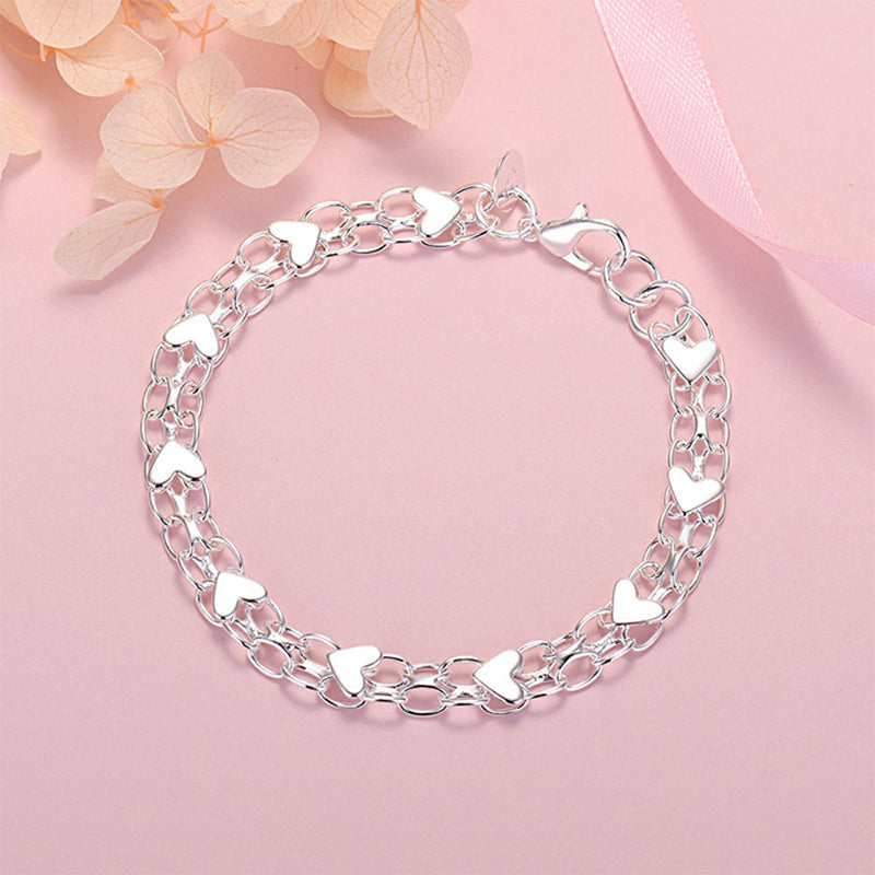 💕 Kettős láncos szívkarkötő💎Ezüstös prémium felület, bőrbarát anyag🎁 ráadásul gyönyörű vízcsepp nyaklánc ajándékba!