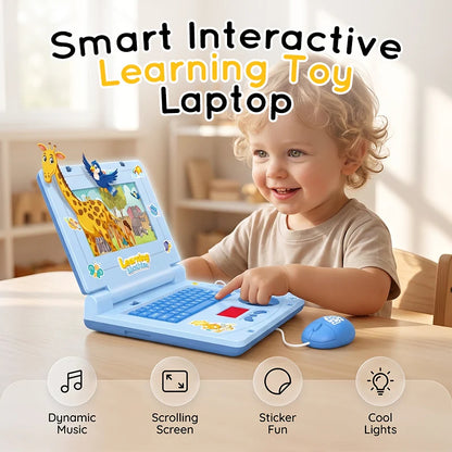 💻✨ Interaktív játék-laptop gyerekeknek – Görgető képernyő, vidám zene, finommotorika fejlesztése, 3 éves kortól! 🎵👶