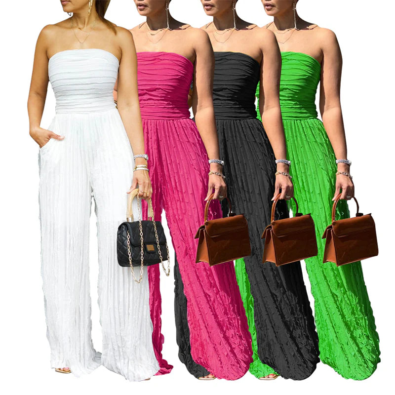 【😍 50% kedvezmény🎁Ingyenes ajándék】💃✨ Chic jumpsuit – Bandeau váll + magas derék – Teljes sziluett egy kényelmes darabban!