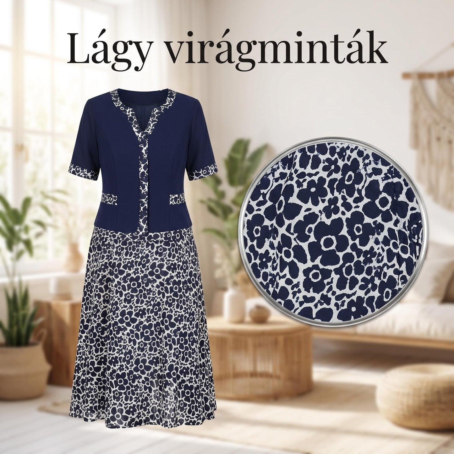 🎁Ingyenes ajándék -📿Gyönyörű nyaklánc🎉50% árcsökkentés🧥👗 Kétrészes hatású virágmintás ruha🌸✨ A-vonalú virágmintás ruha – a könnyed elegancia maga, minden testalkatra!