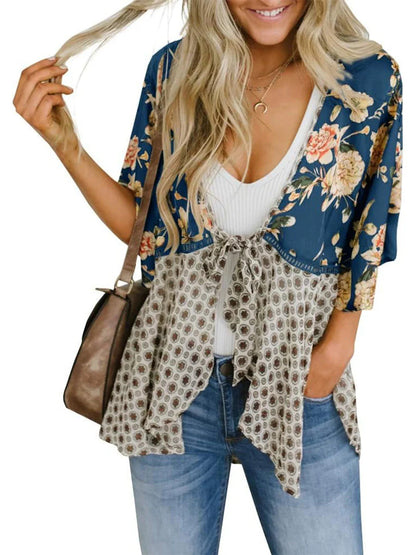 😜50% árcsökkentés 🎁Ingyenes ajándék-📿Gyönyörű nyaklánc🌸 Boho virágmintás sifon kardigán – Könnyű, fodros és sokoldalú nyári stílus!